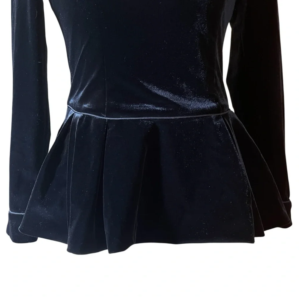 S Black Velvet Mandarin Collar Peplum Top Asian Inspired Back Zip - Picture 8 of 12